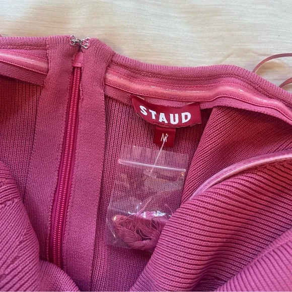 Staud Josee Fur Trimmed Long Sleeve Pink Mini Dress , NEW - Picture 10 of 16